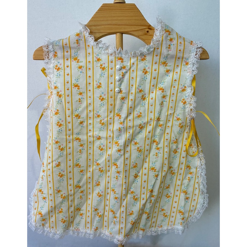 Cutest One Floral Lace Trim Side Tie Top Pinafore Girls 3T Yellow VTG Baby